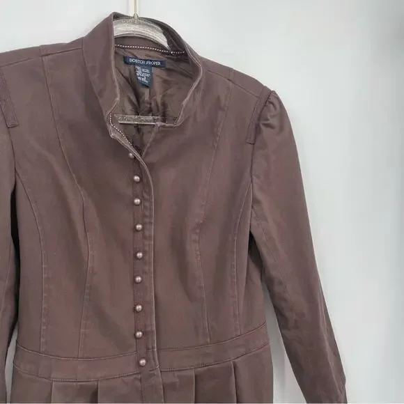 Boston Proper‎ Brown Blazer Peplum Pleated Size 8 - Picture 12 of 13